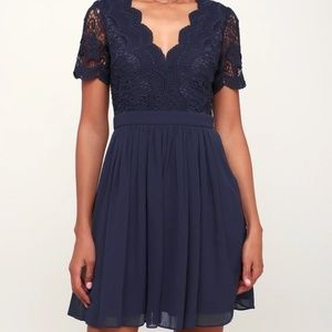 Lulu's Angel in Disguise Navy Lace Skater Dress